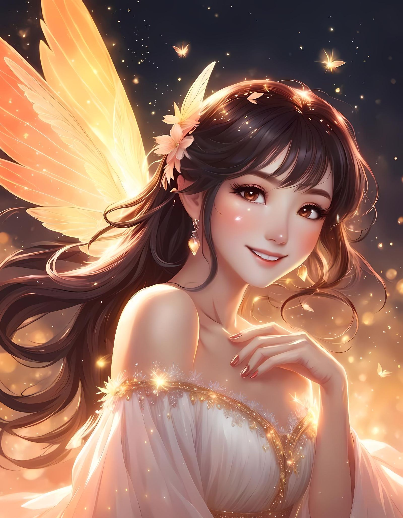 Anime Fairy Girl Portrait with Sparking Wings