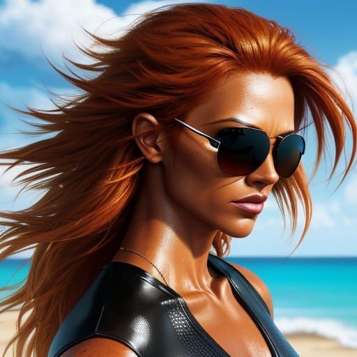 Muscular Woman in Chrome Sunglasses: Digital Art
