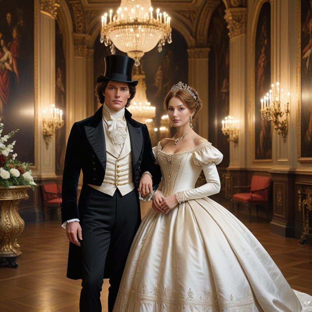 Elegant Couple in Baroque Ballroom