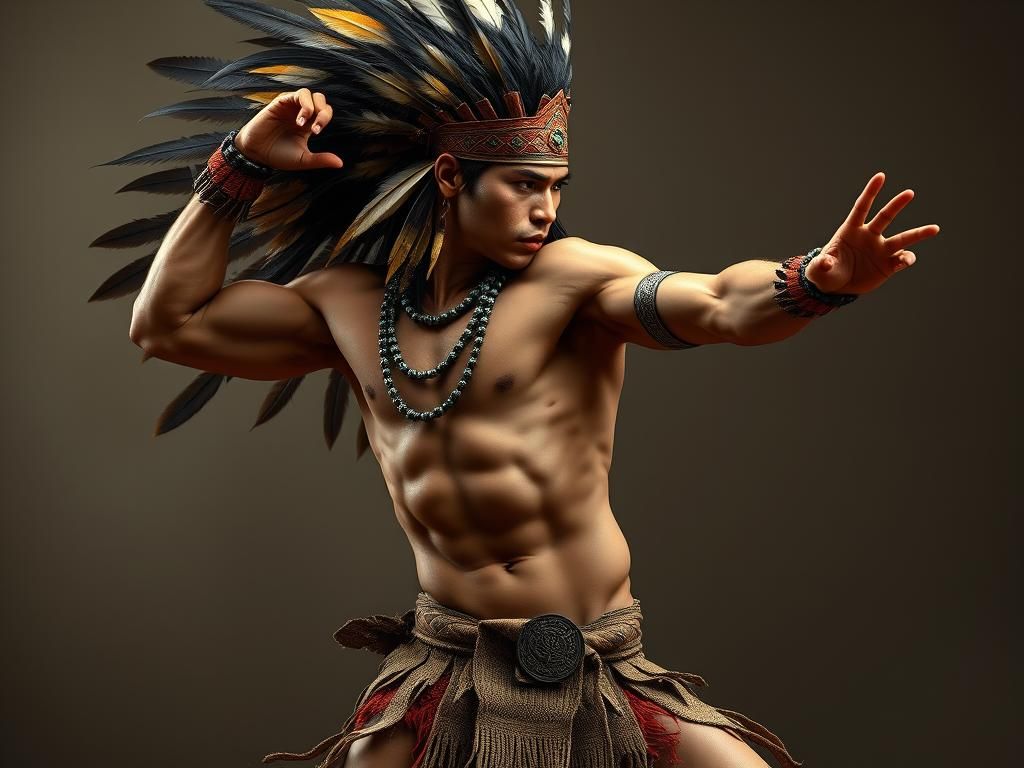 Dynamic Aztec Dancer in Earth Tones