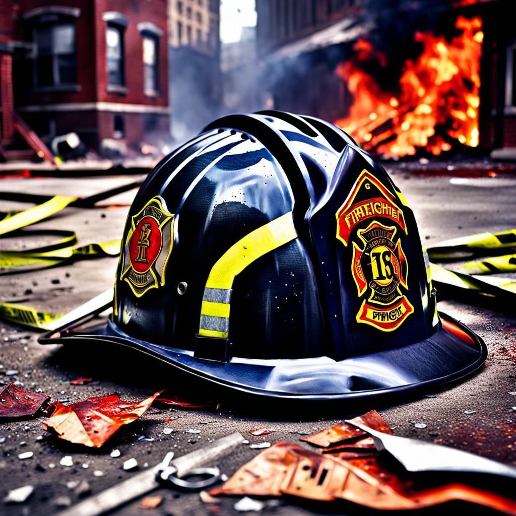 Abandoned Firefighter Helmet in Digital Watercolor