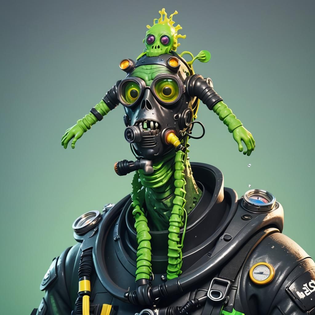 Cartoon Zombie Scuba Diver in Pixar Style