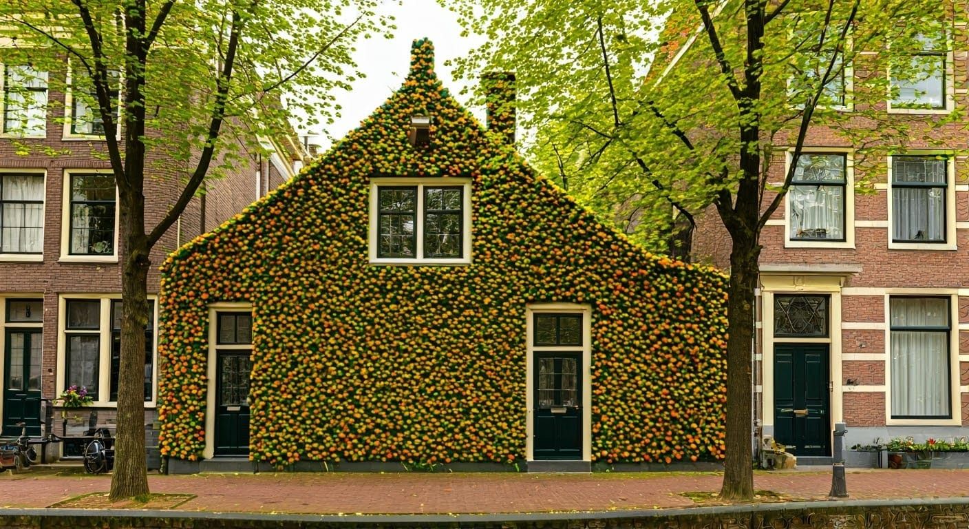 Amsterdam House Covered in Polka Dot Lawn, Impressionist Sty...