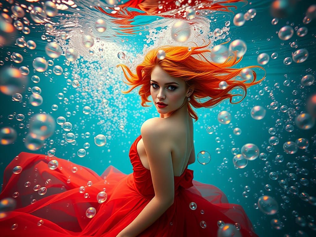 Underwater Ginger Goddess in Hyperrealistic Style