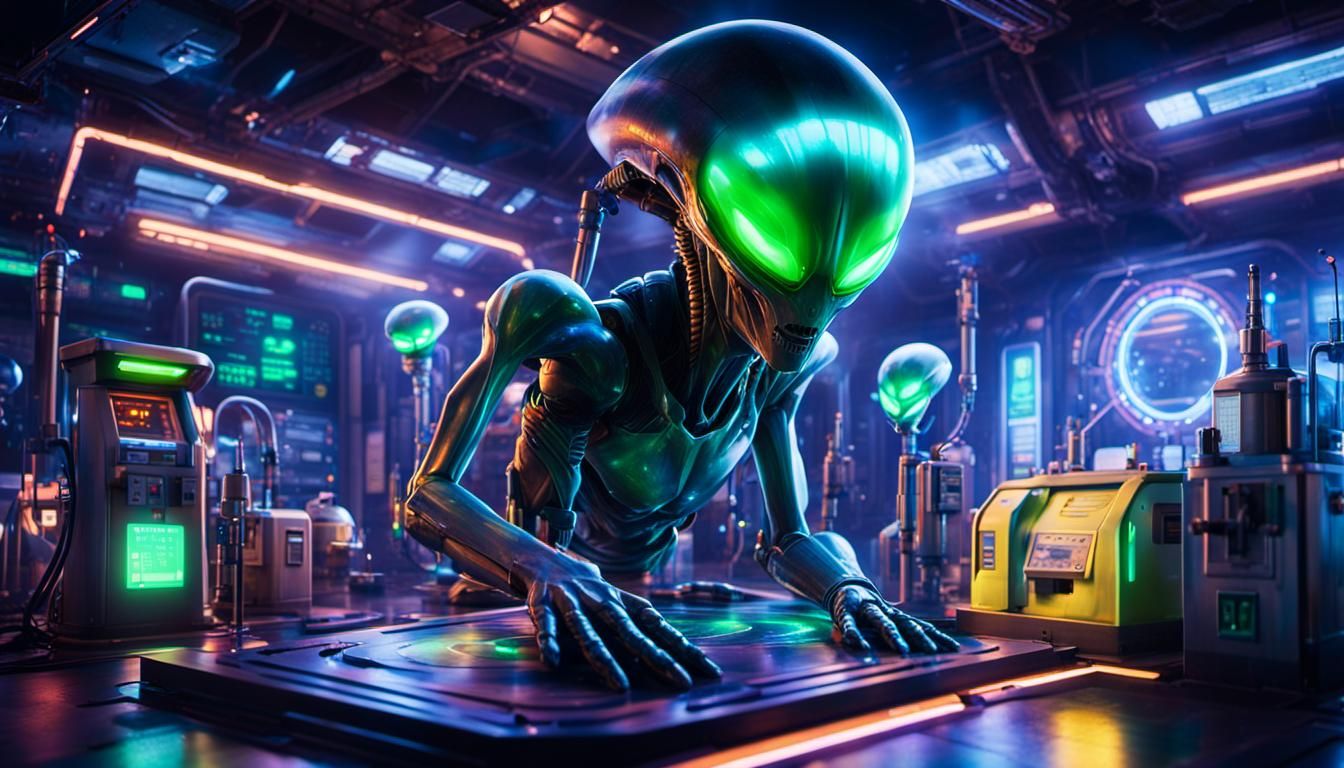 Alien Gas Station in Deep Space: Futuristic Sci-Fi Art