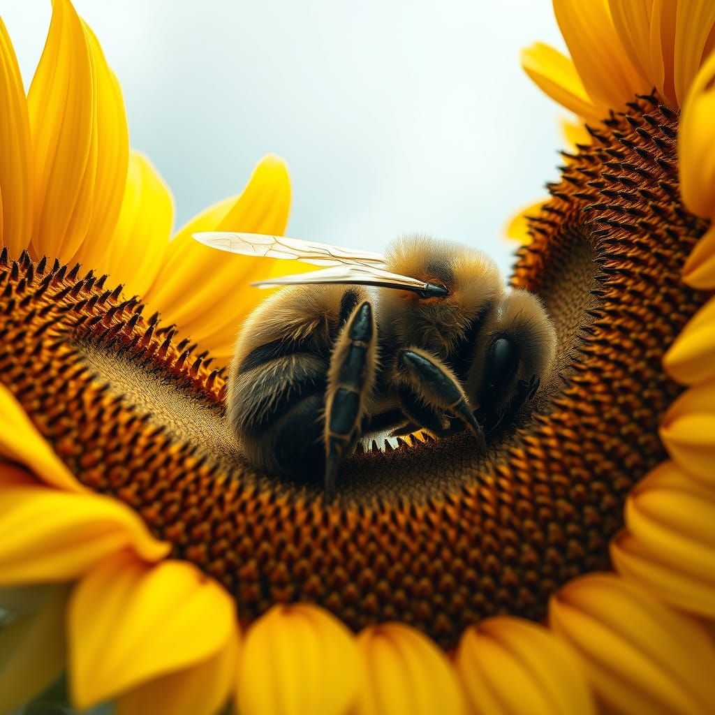 Bumblebee Asleep on Sunflower: Digital Matte Painting