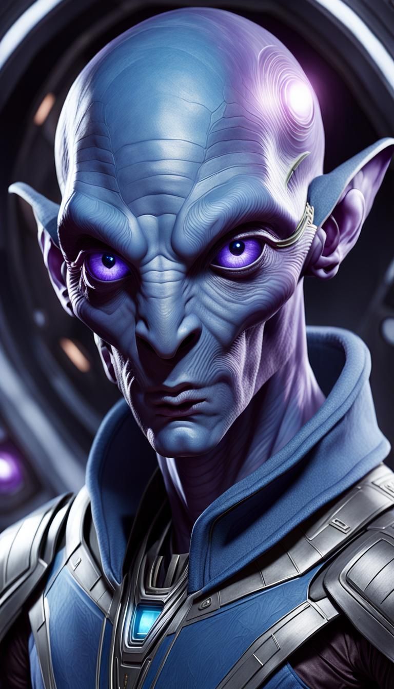 Arcturian Alien Holding Violet Light in Spaceship