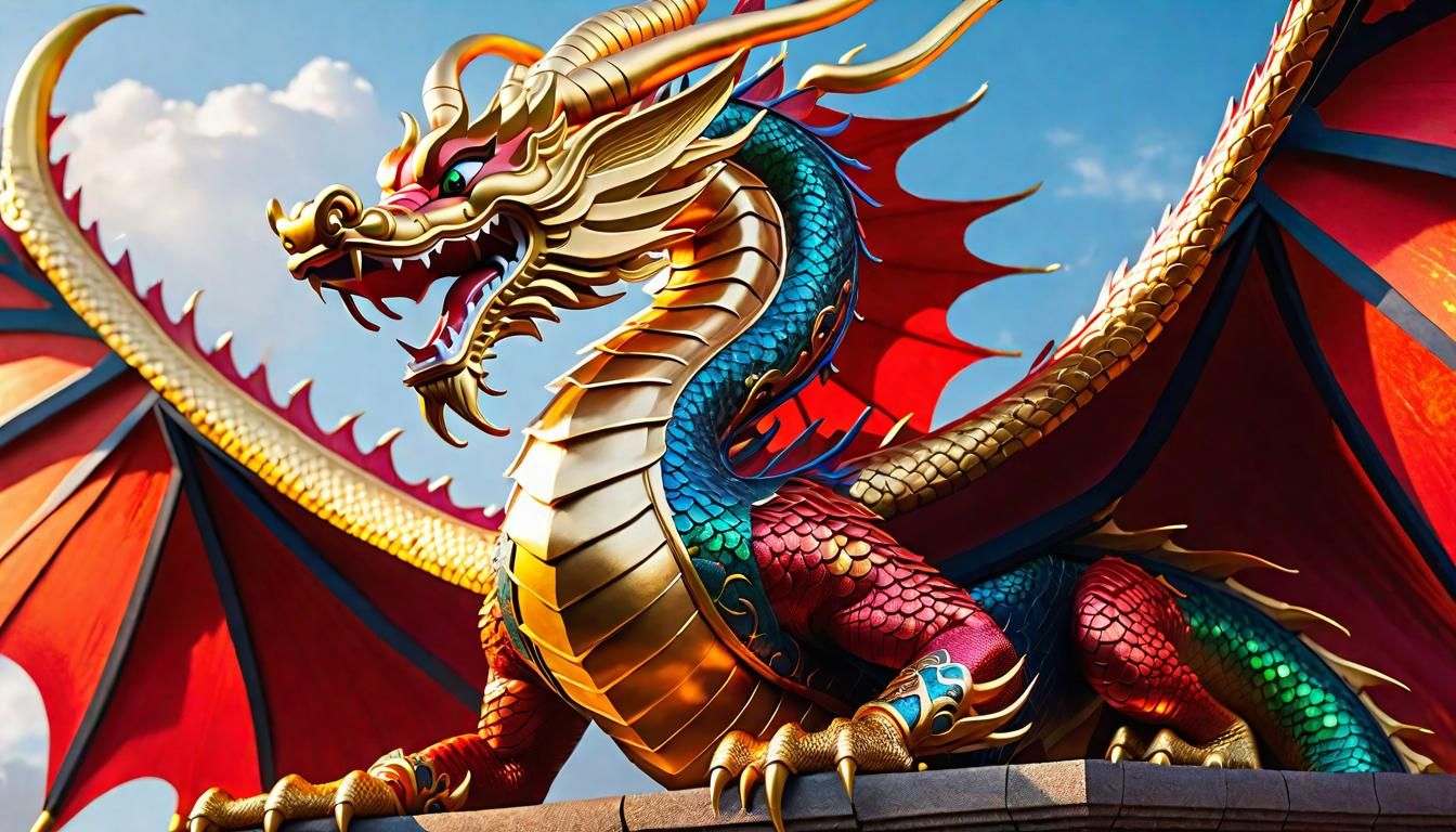 Winged Dragon Deity in Ornate Temple