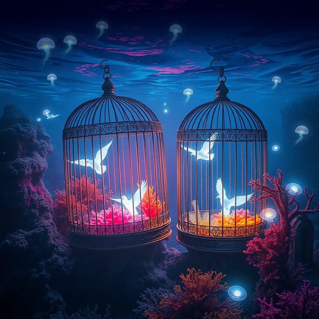 Ancient Bird Cages under water