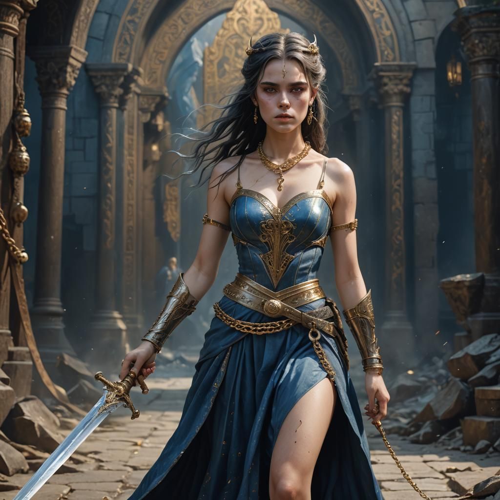 Photorealistic Woman Warrior with Sword in Fantasy Art