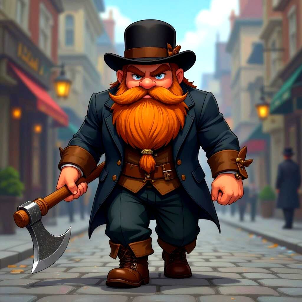 Victorian Dwarf with Axe in Cel-Shaded Fantasy Art