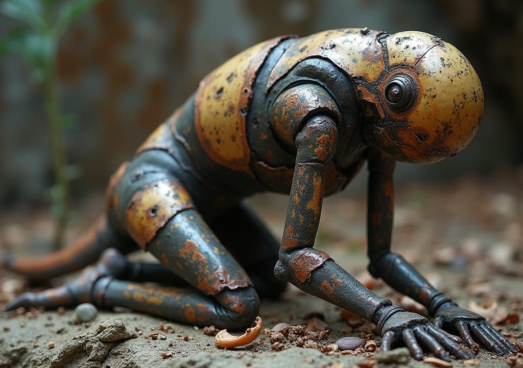 Bronzepunk Biodroid with Sculptural Shadows