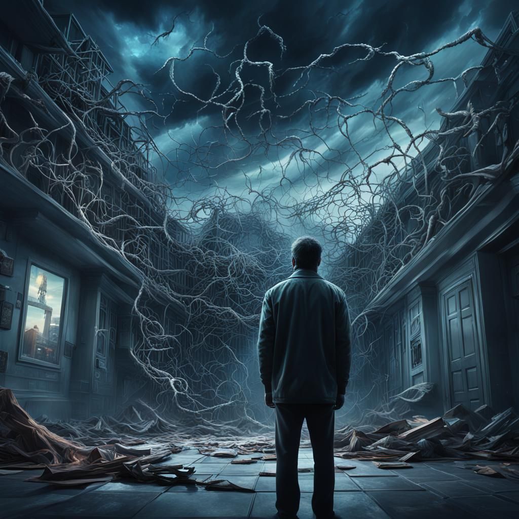 Man Trapped in Mind: Dramatic Digital Matte Painting