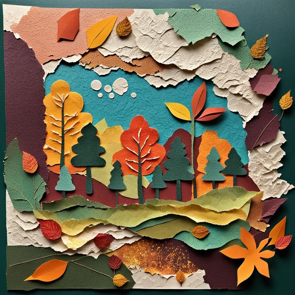 Abstract Papercraft Art in Autumn Colors