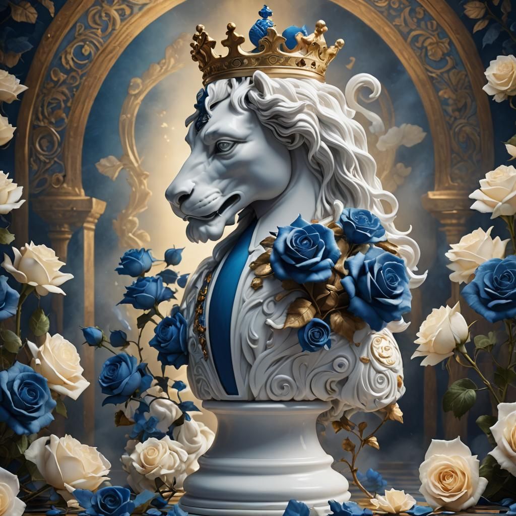 Porcelain King Surrounded by Blue Roses