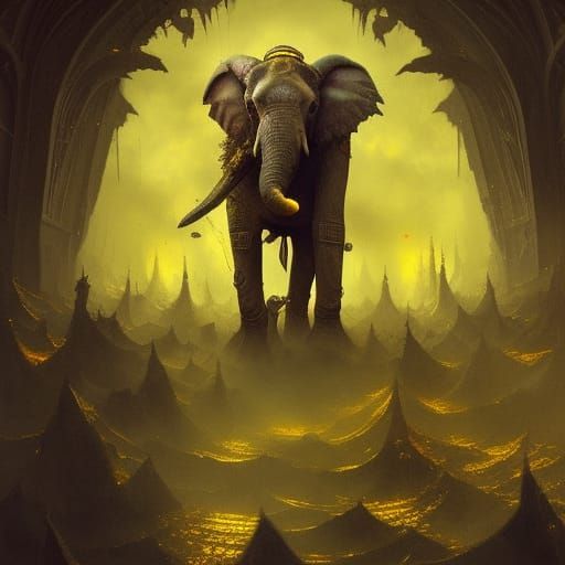 Gothic Battle Elephant Portrait in Dark Fantasy Style