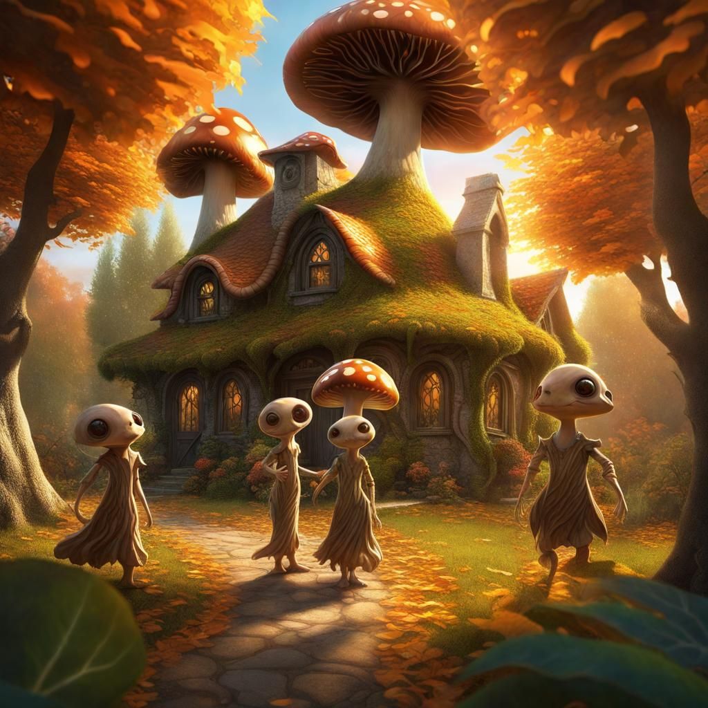 Leaf Creature Family in Backlit Fractal Village