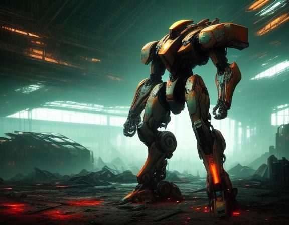 Biomechanical Mecha in Dark Hangar: Concept Art