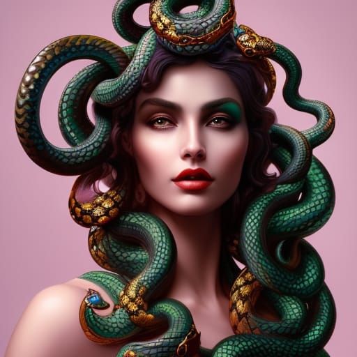 Medusa Portrait with Snakes, Rococo Style