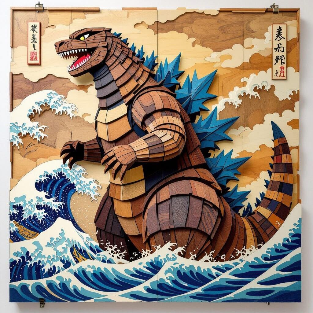 Whimsical Wooden Godzilla Rises from the Sea