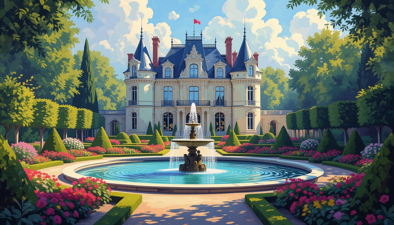 French Castle Garden in Pollock-Monet Style