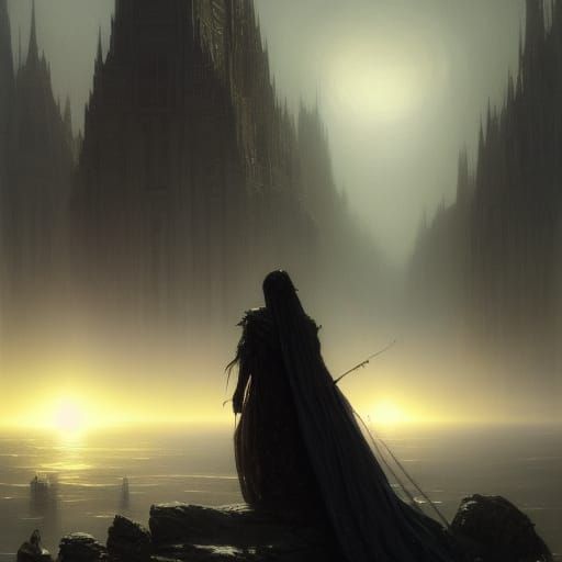 Dark Fantasy Starscape in the Style of Alphonse Mucha