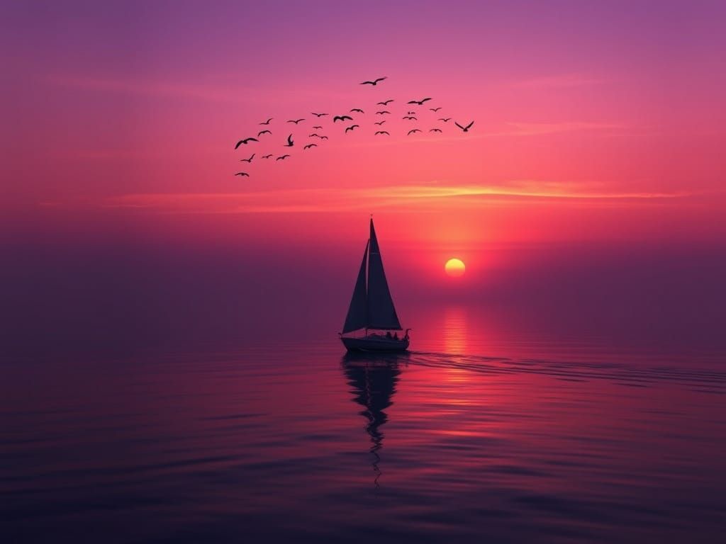 Sailboat Glides on a Sea of Reflections