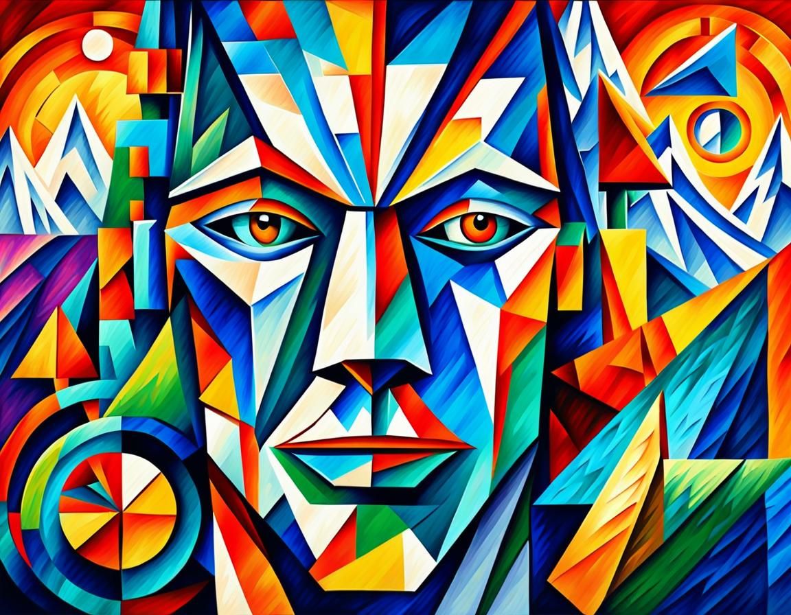 Angular Cubist Iceberg with Snowman in Vibrant Colors