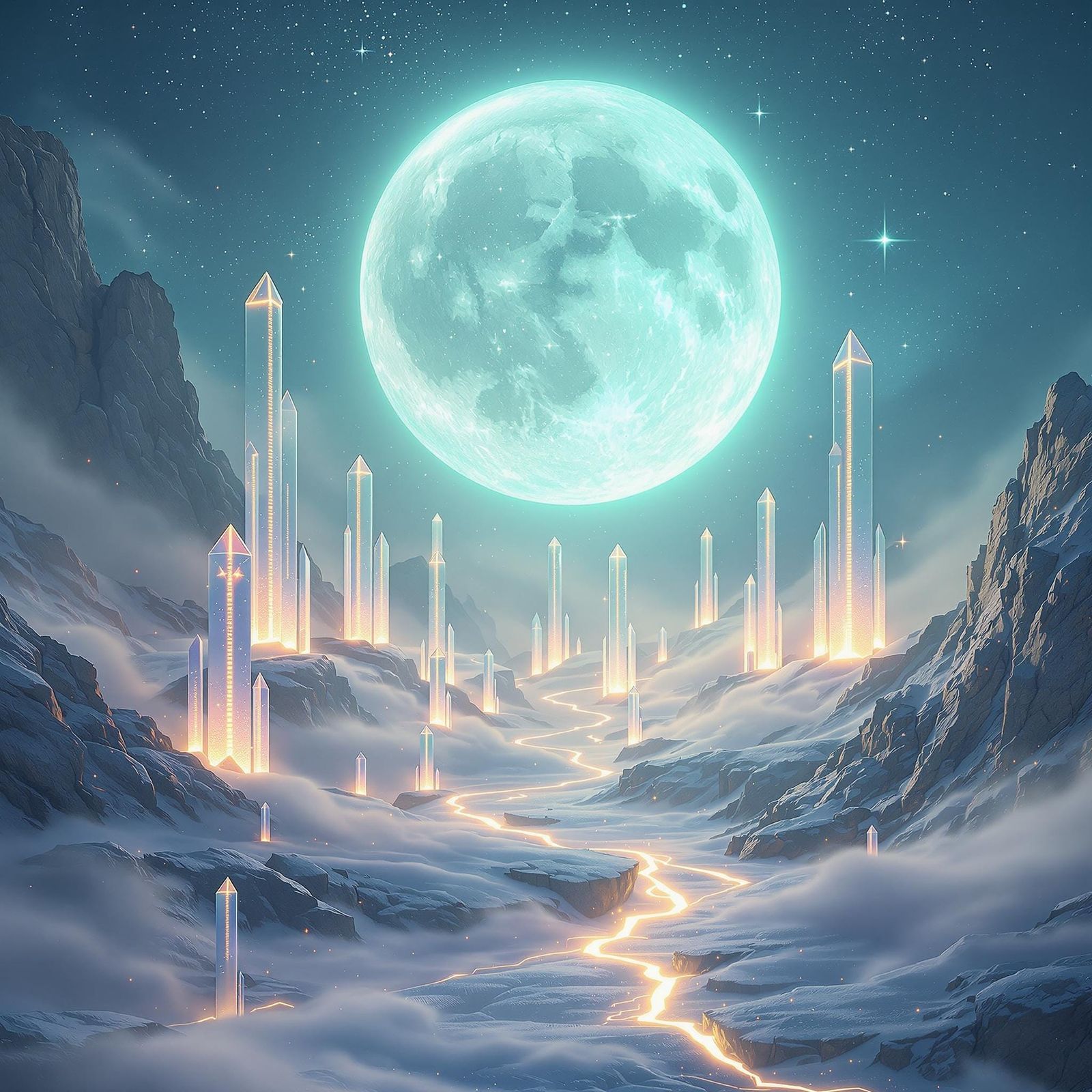 Luminous Moonlit Dreamscape in Soft Pastel Hues