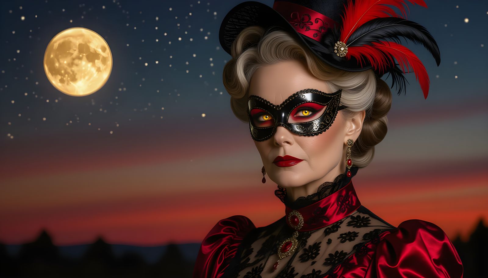 Diabolic Woman with Mask in Starry Night