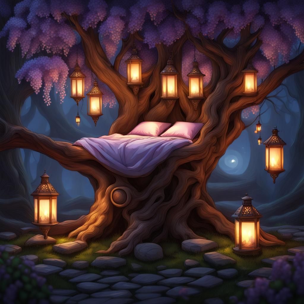 Magical Medieval Bed Inside Cozy Tree Hollow