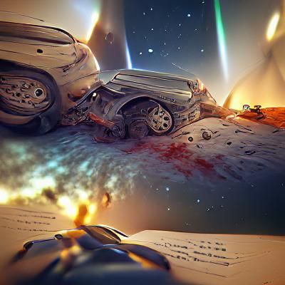 Cars Crash in Space: Sci-Fi Storybook Illustration