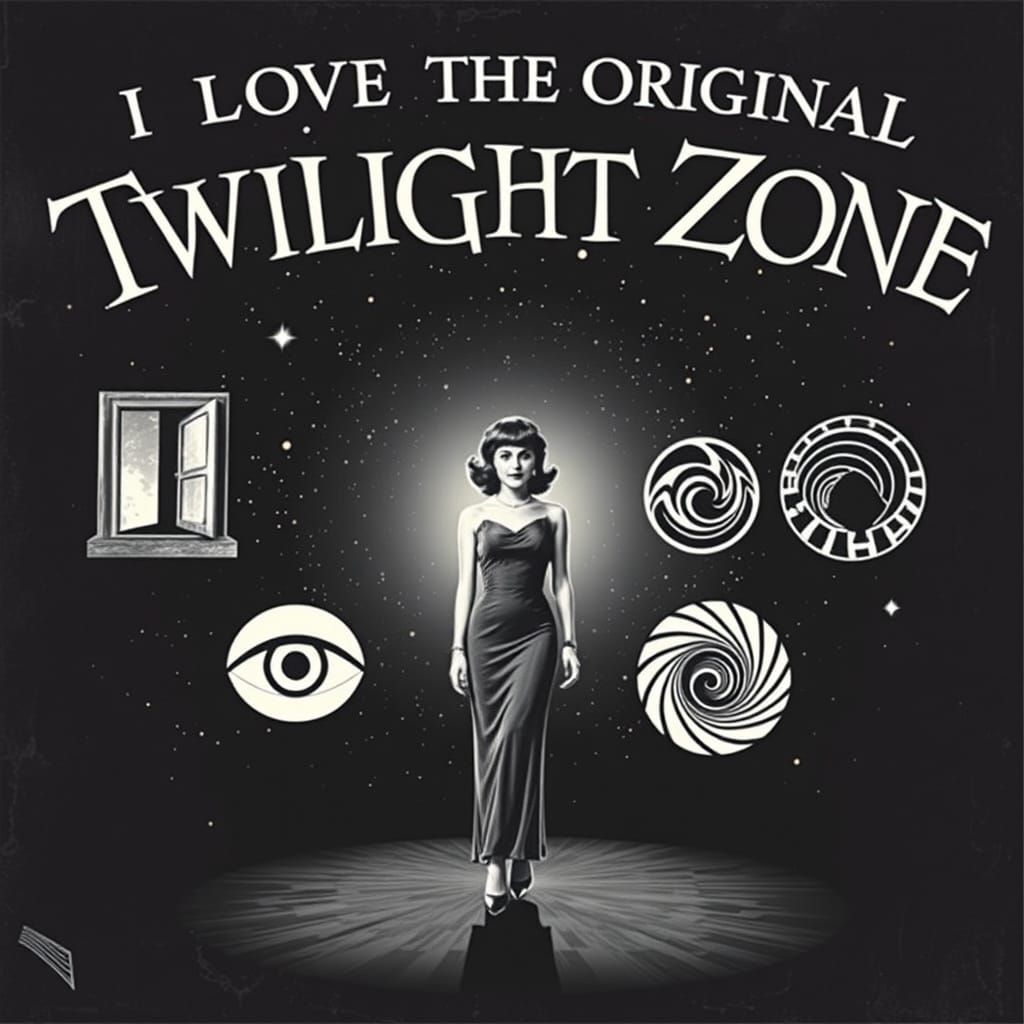 Retro Twilight Zone Scene with Woman in Starfield