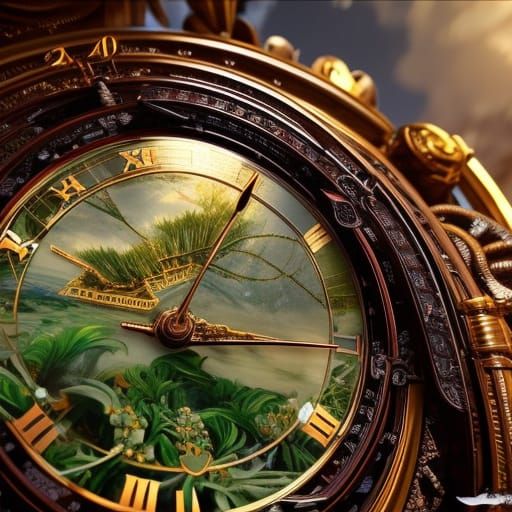 Lush Forest Overgrowing Grandfather Clock in Digital Art