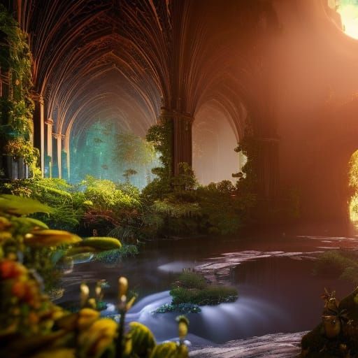 Lush Forest Overgrowing a Grandfather Clock