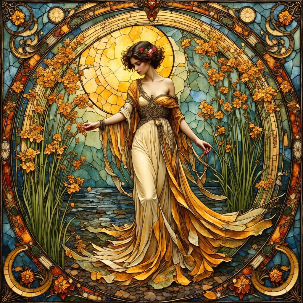 Art Nouveau Heron in Jewel Tones