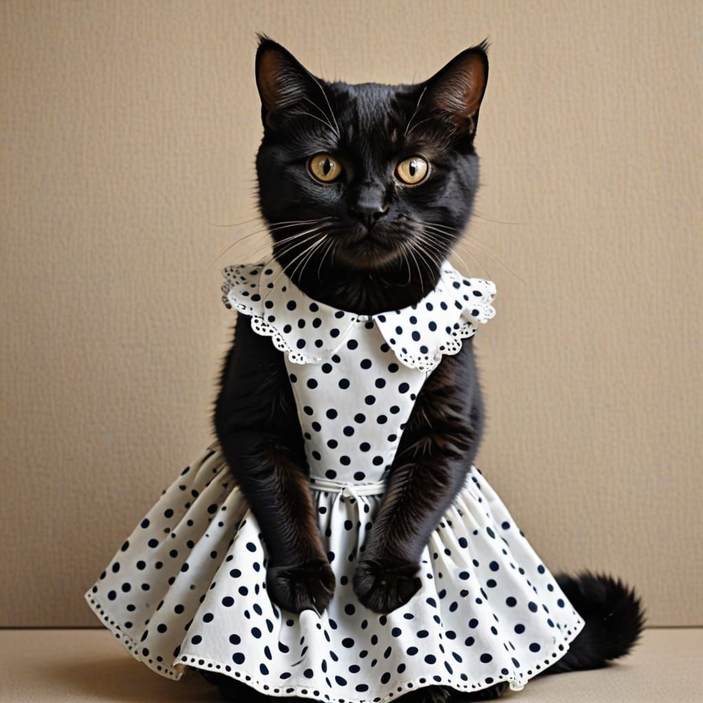 Polka Dot Cat in Dress: AI Generated
