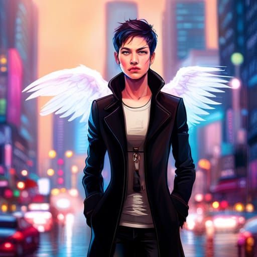 Cyberpunk Angel with Neon Glow