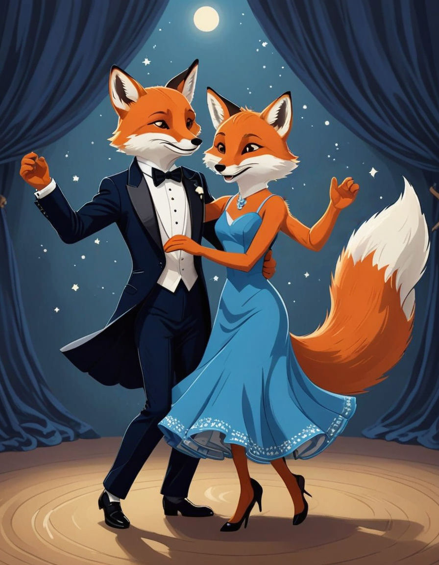 Cartoon Foxes Dancing the Foxtrot in Style