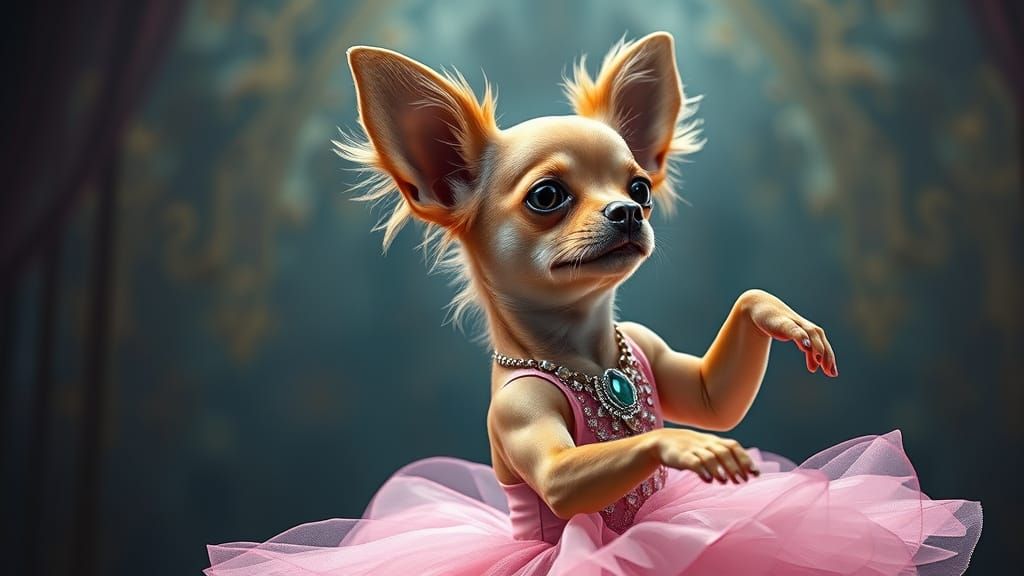 Chihuahua Ballerina Portrait in Fantasy Art Style