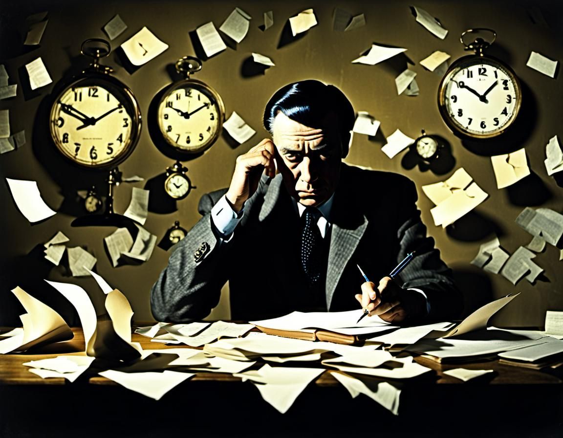 Surreal Office Scene Inspired by Magritte and Dali