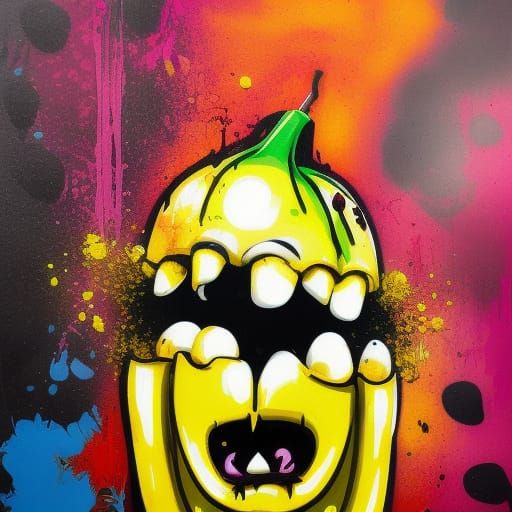 Zombie Banana Cannibalism in Graffiti Art Style