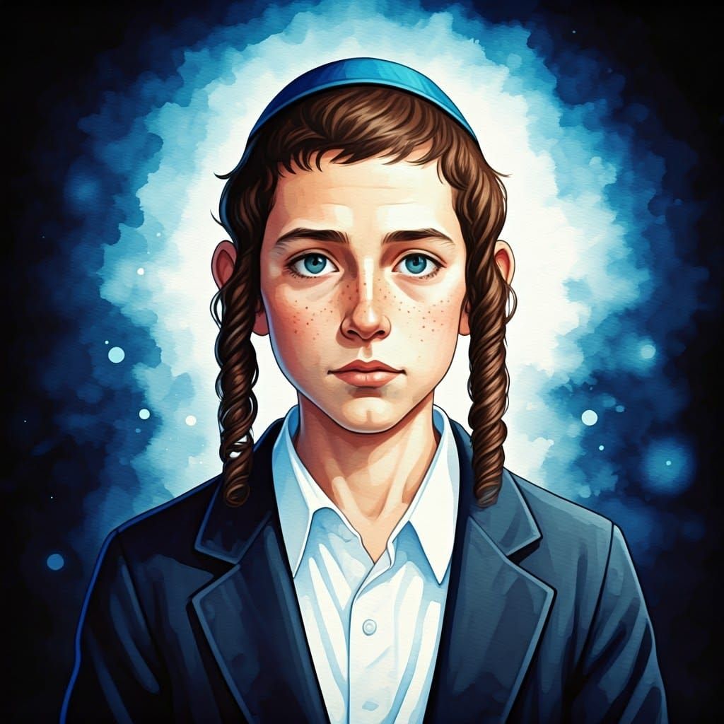 Orthodox Boy Portrait in Watercolor and Ink Wash Style