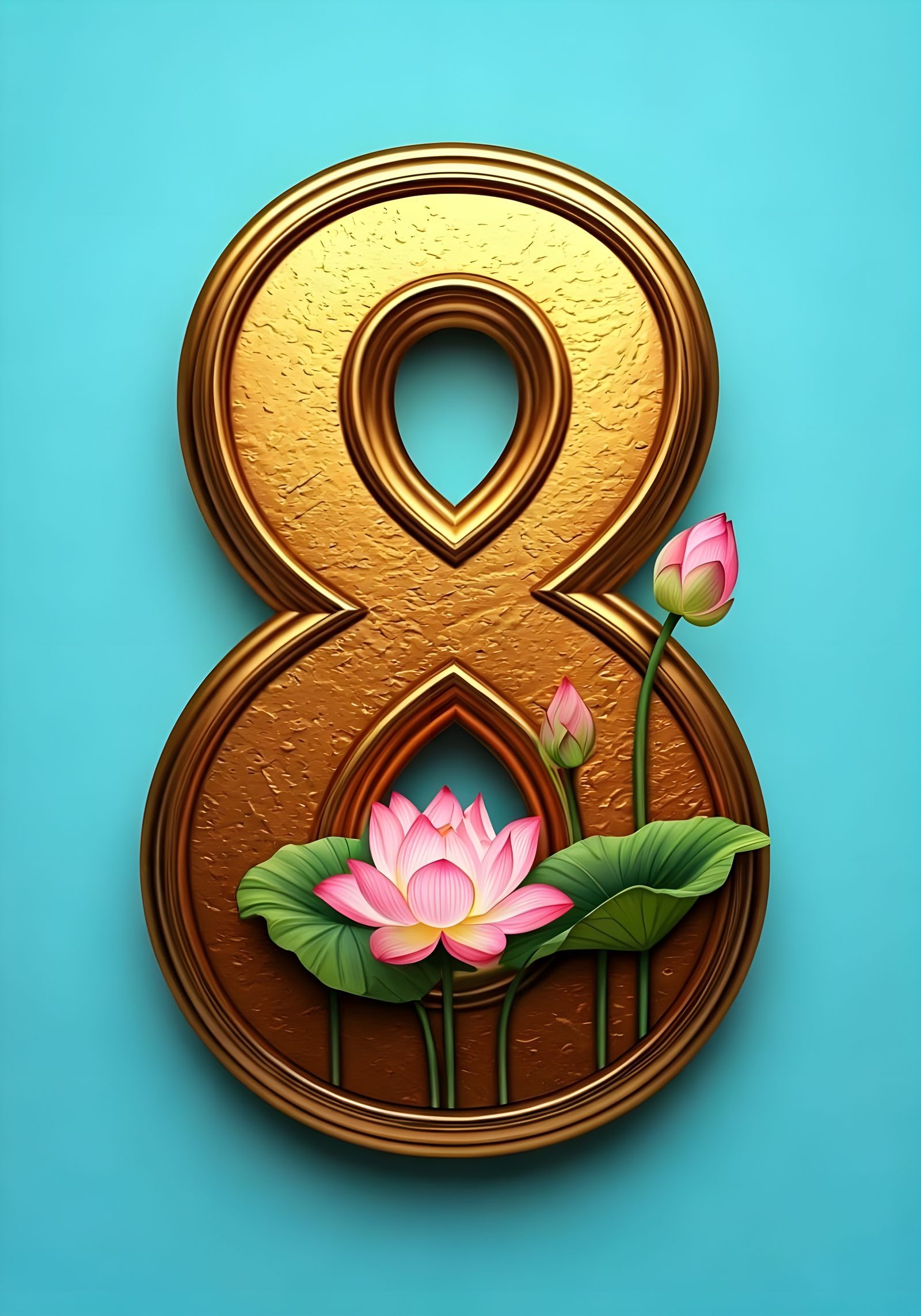 Number "8" with Lotus Flowers in Luxurious Style