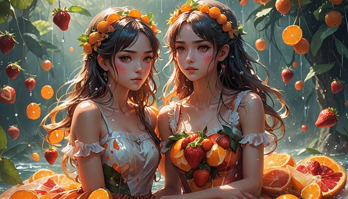 Anime Girls in Fruit Dresses, 3D Digital Art