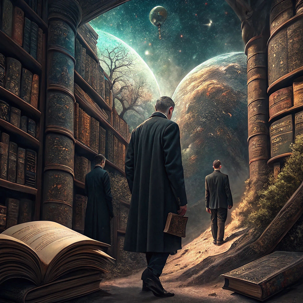 Surreal Realistic Men in Black Fantasy Book Illustration