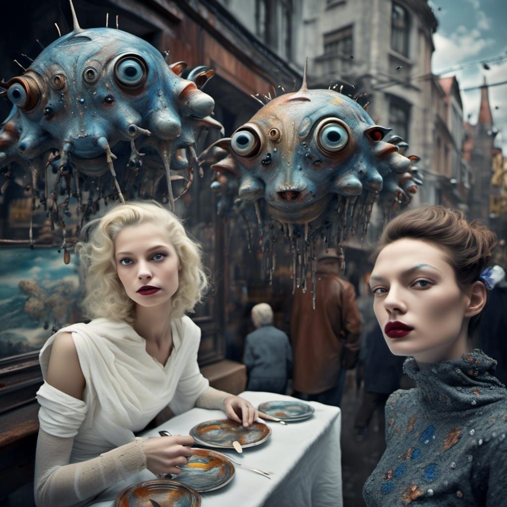 Polychromatic Alien City Life in Hyperrealism