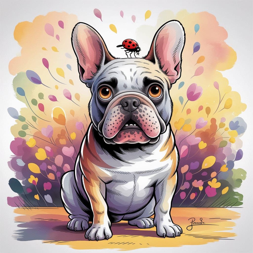 Whimsical Steampunk French Bulldog in Dreamy Watercolor