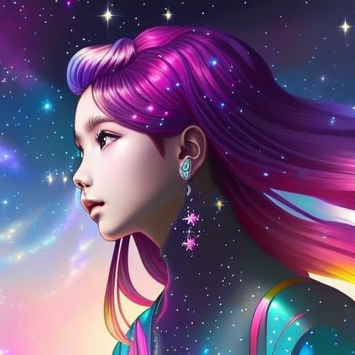 A girl 12 yo with iridescent galaxy hair!