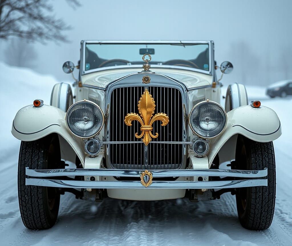 Elegant 1920s Car in Snowstorm